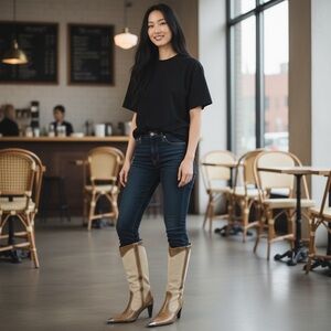 J. Vincent  Tamyra Tan Heeled Pointy-Toe Tall Leather  Boots